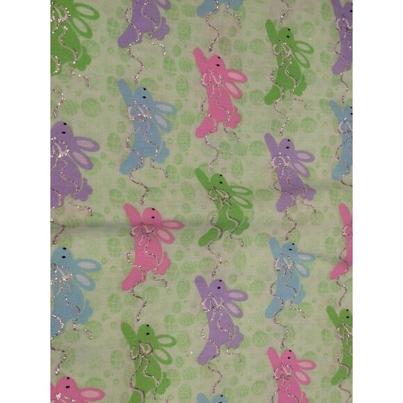 SPRING EASTER BUNNY BUNNIES HOP GLITTER Fabric 1 Yard Cotton Fabric New - Picture 2 of 4